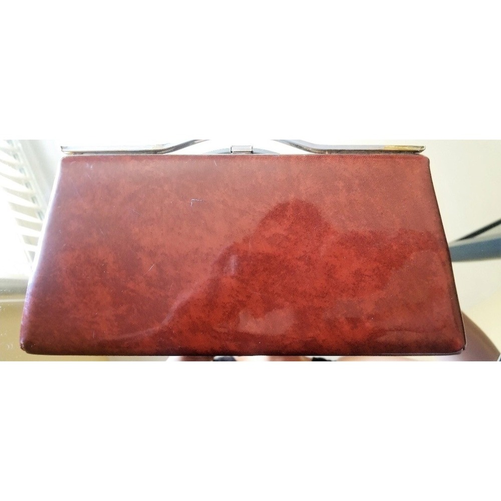 Vintage 50s Brown Vinyl Clutch Purse Mid Century - Picture 3 of 7